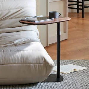 Amarian C-Shaped Side Table with Adjustable Height and Rotatable Table Top, Walnut